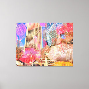 Impressão Em Tela Paisagem com Abstrato de Sobreposição de Folhas Ve