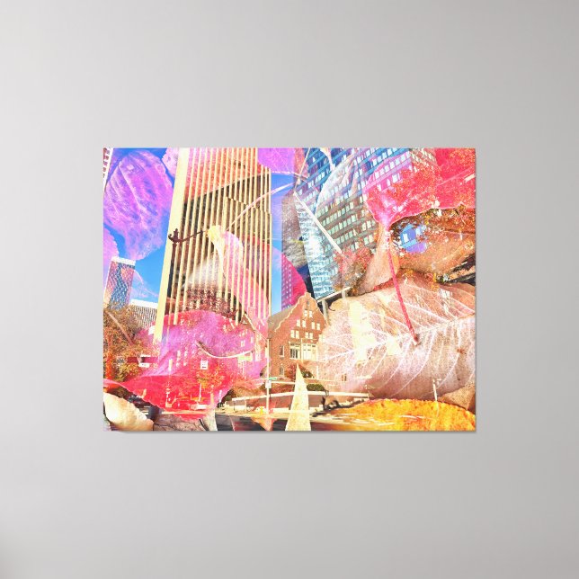 Impressão Em Tela Paisagem com Abstrato de Sobreposição de Folhas Ve (Frente)