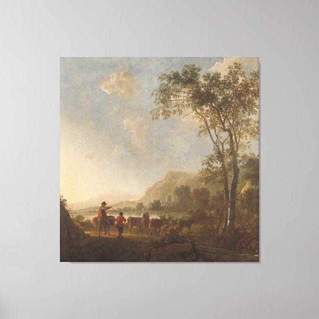 Impressão Em Tela Paisagem com Herdeiros e Bovinos, Aelbert Cuyp, (Frente)