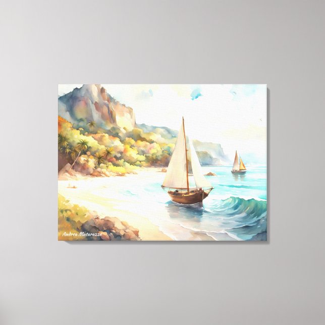 Impressão Em Tela Paisagem com navios de mar e de navegação (Frente)