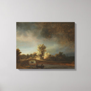Impressão Em Tela Paisagem com uma Ponte de Pedra - Rembrandt - c163