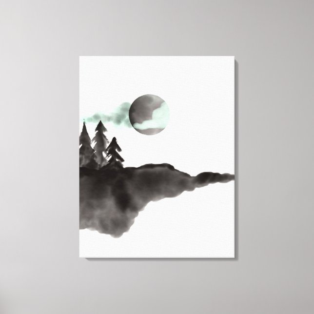 Impressão Em Tela Paisagem das Montanhas Pretas e Brancas da Aquarel (Frente)