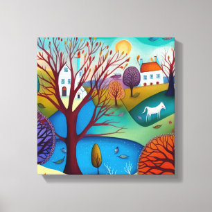 Impressão Em Tela Paisagem de Arte Primitiva