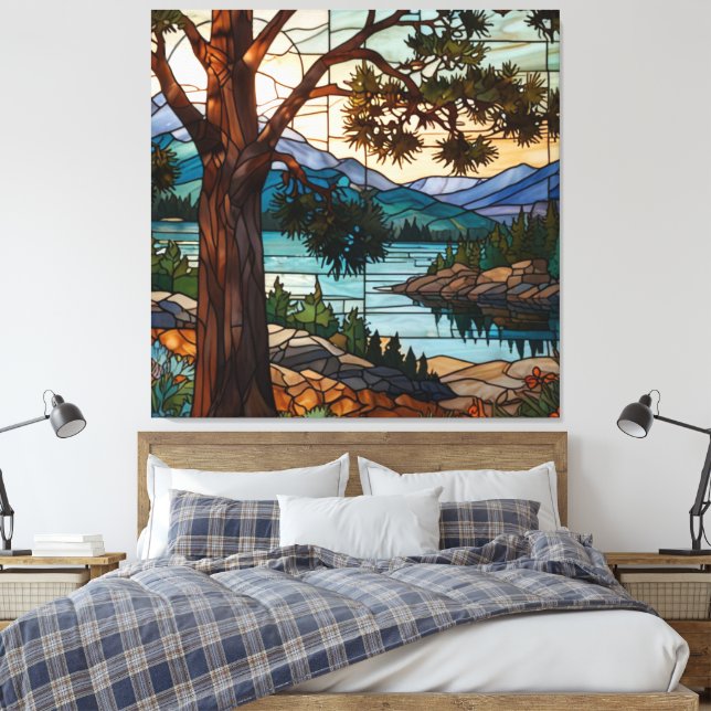 Impressão Em Tela Paisagem de faixa montanhosa rústica em vitral (Insitu(Quarto))