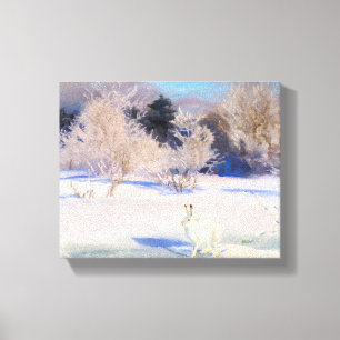 Impressão Em Tela Paisagem de inverno com lebre branca por B. Liljef