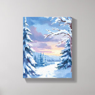 Impressão Em Tela Paisagem de Inverno   Pintura da Natureza com Neve