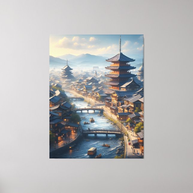 Impressão Em Tela Paisagem de Kyoto Japão Viagem Vintage (Frente)
