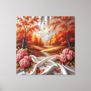 Impressão Em Tela Paisagem de Outono Decorada com Hortênsias