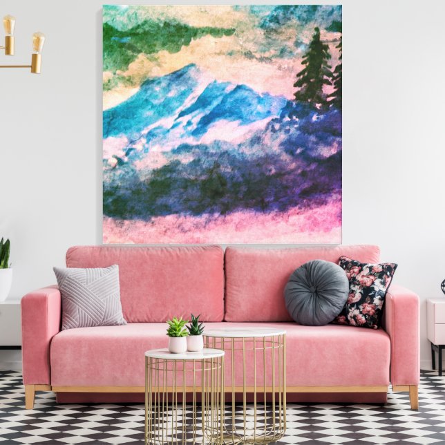 Impressão Em Tela Paisagem de Paisagem da Floresta Mágica de Aquarel (Insitu(Sala de estar))