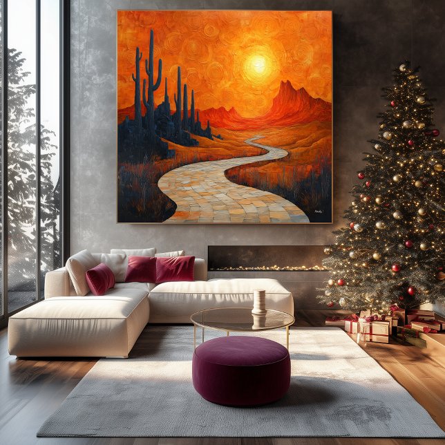 Impressão Em Tela Paisagem do deserto com Abstrato de laranja monocr (Criador carregado)