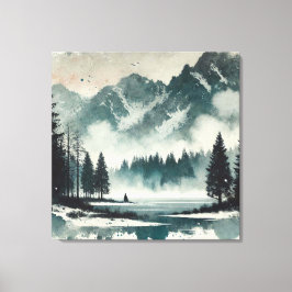 Impressão Em Tela Paisagem do Lago Calm Foggy com Destaque Vermelho