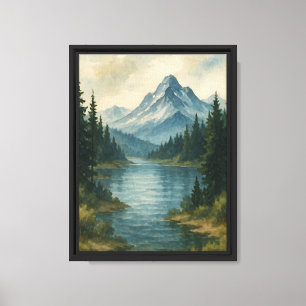 Impressão Em Tela Paisagem do Lago Watercolor Mountain