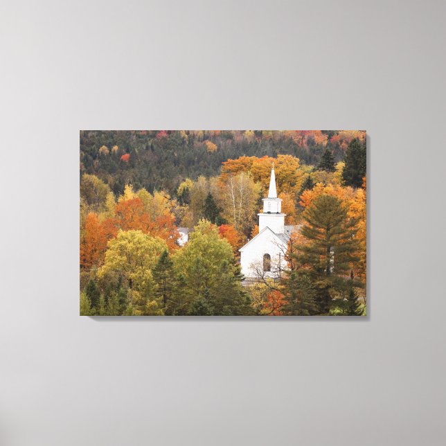 Impressão Em Tela Paisagem do outono com igreja, Vermont, EUA (Frente)