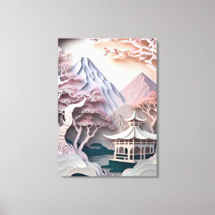 Impressão Em Tela Paisagem do Pavilhão de Corte de Papel Esticada