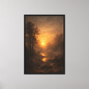 Impressão Em Tela Paisagem do pôr do sol névoa dourada