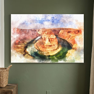 Impressão Em Tela Paisagem em Aquarela de Horseshoe Bend no Grand Ca