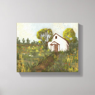 Impressão Em Tela Paisagem Flores Selvagens Igreja Meadow California