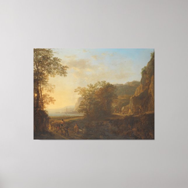 Impressão Em Tela Paisagem italiana com a visão de um porto, Jan Bot (Frente)