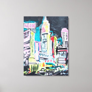 Impressão Em Tela Paisagem Noturna Neo-Expressionista da Cidade Neon