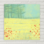 Impressão Em Tela Paisagem Paisagem Meadow<br><div class="desc">Uma pintura moderna e contemporânea com uma flor pacífica encheu o campo de verão com pássaros voando contra o céu e uma floresta de pinheiros à distância. Cores frescas e elevatórias amarelas e verdes. Arte original de Nic Squirrell.</div>