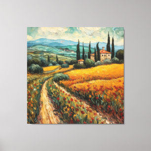 Impressão Em Tela Paisagem Rural de Tuscany com Flores Silvestres Do