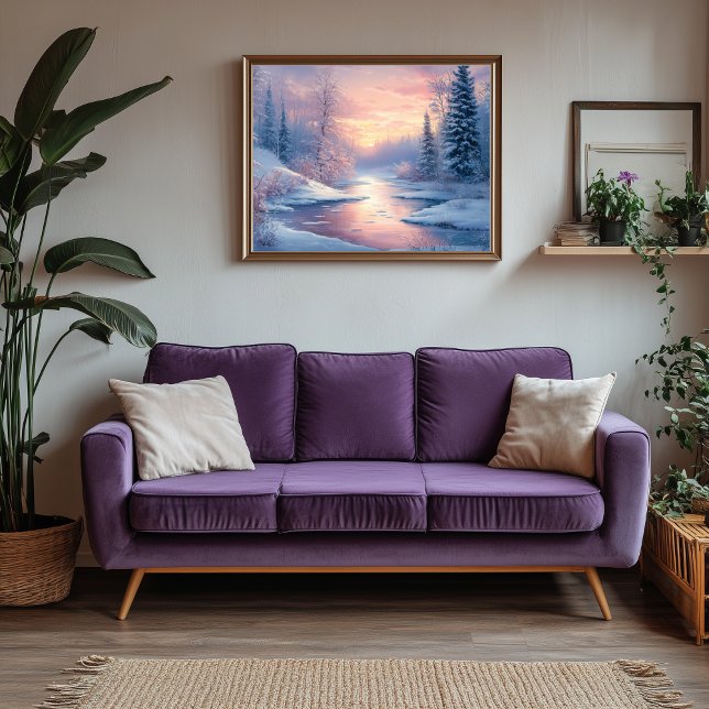 Impressão Em Tela Paisagem Serene de Inverno com Árvores Cobertas po (Winter Landscape Artwork)