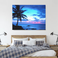 Paisagem Tropical da Ilha com Céu Rosa e Azul ao P