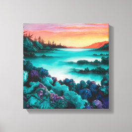 Impressão Em Tela Paisagem turquesa com detalhes de tinta a álcool