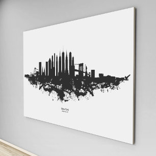 Impressão Em Tela Paisagem Urbana de Nova York em Aquarela Preto e B