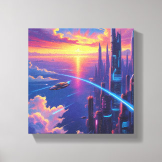 Impressão Em Tela Paisagem Urbana Futurista