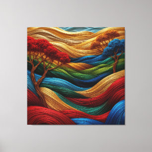 Impressão Em Tela Paisagem Vibrante com Ondas Coloridas Texturizadas