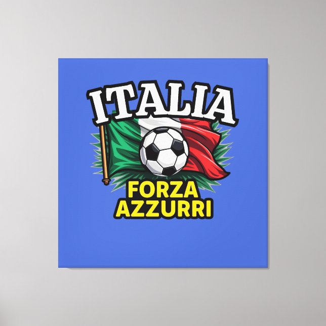 Impressão Em Tela Paixão italiana de futebol - Bandeira Forza Azzurr (Frente)