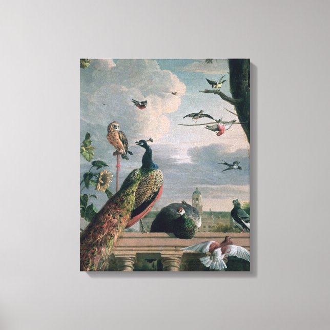 Impressão Em Tela Palácio de Amsterdã com Aves Exóticas (Frente)