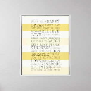 Impressão Em Tela Palavras Inspirativas de Stripes Amarelas
