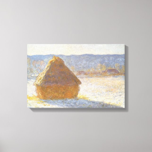 Impressão Em Tela Palheiro de Manhã, Efeito de Neve por Claude Monet (Frente)