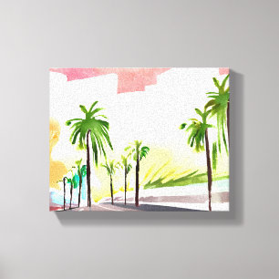 Impressão Em Tela Palm Road Aquarela Contemporânea Califórnia