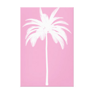 Impressão Em Tela Palm Tree Vintage White Elegante Tropical Cor-de-r