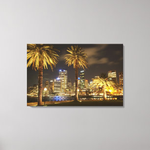 Impressão Em Tela Palm Trees e CBD à noite, Sydney, New South