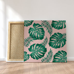 Impressão Em Tela Palma Rosa Tropical e Verde deixa um padrão perfei