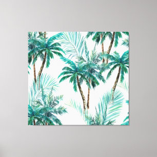 Impressão Em Tela Palma Tropical: Padrão de Selva de Aquarela.