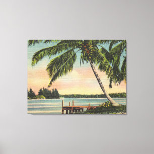 Impressão Em Tela Palmeira de Coco Vintage Brisa Tropical Pôr do Sol