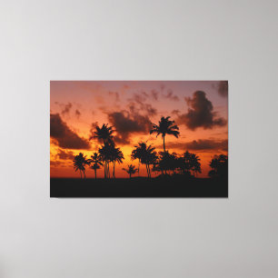 Impressão Em Tela Palmeiras ao pôr do sol - vermelho