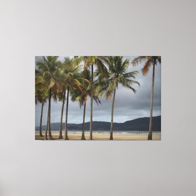 Impressão Em Tela Palmeiras em Gonzaga Beach, Santos, Brasil (Frente)