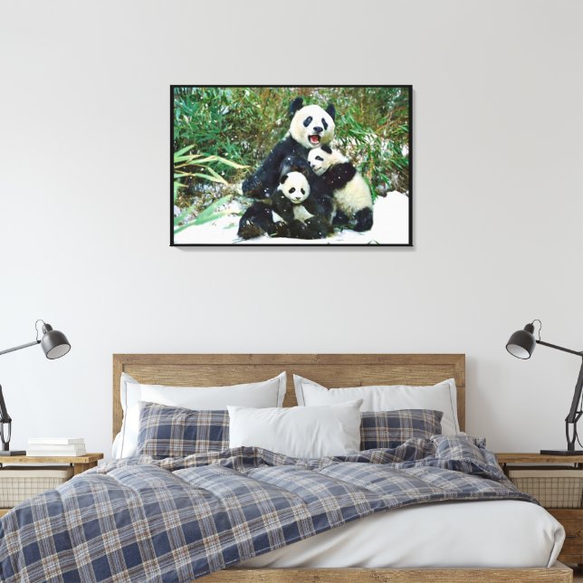 Impressão Em Tela Panda com filhotes embrulhados (Insitu(Quarto))