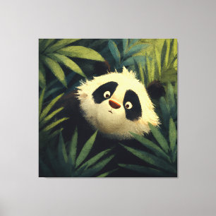 Impressão Em Tela Panda de Olhos Arregalados Espia a Folhagem