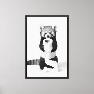 Impressão Em Tela Panda Vermelho Adorável Segurando Papel Higiênico