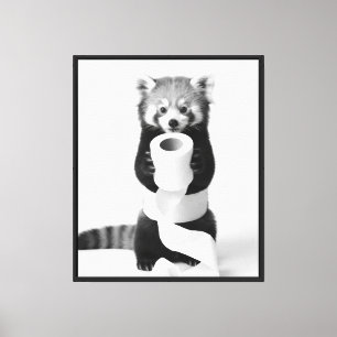 Impressão Em Tela Panda Vermelho Engraçado Segurando Papel Higiênico