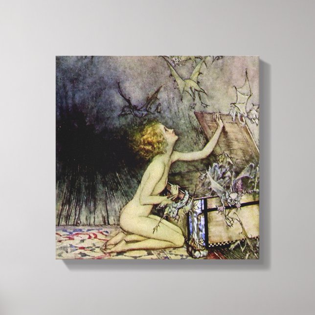 Impressão Em Tela “Pandora Abre a Caixa” por Arthur Rackham (Frente)