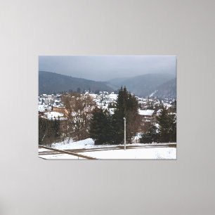 Impressão Em Tela Panorama da Aldeia de Inverno - Paisagem Rural Rom