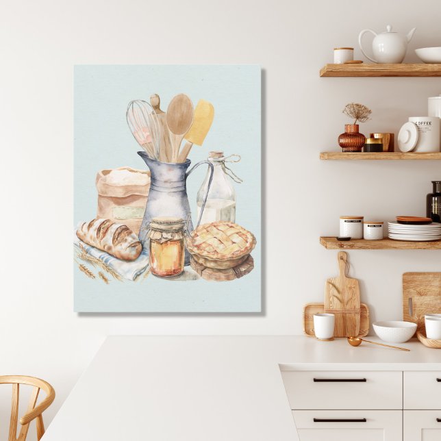 Impressão Em Tela Pão de Abastecimento de Utensílios de cozinha aqua (In situ)